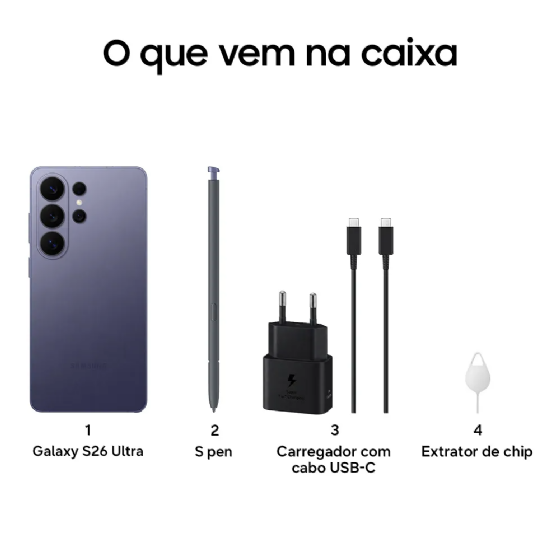 Smartphone Samsung Galaxy S26 Ultra 5G, 512GB 12GB RAM Câmera Quádrupla 200+50+10+50 Tela 6.9. Viole