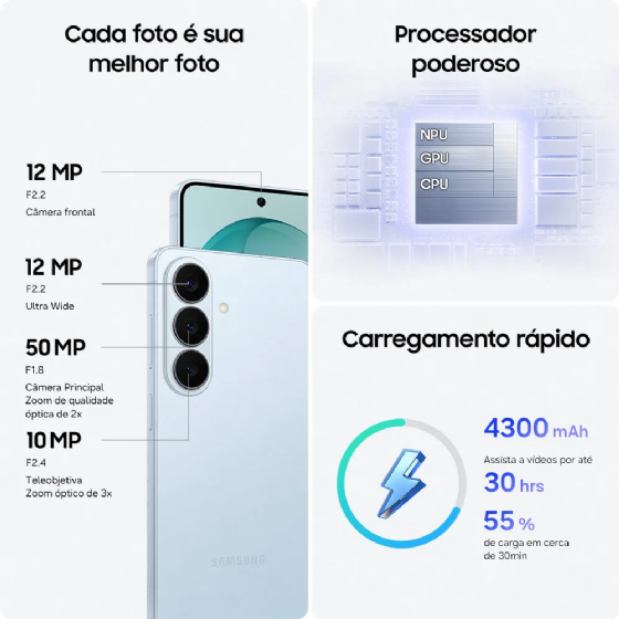 Smartphone Samsung Galaxy S26 5G, 256GB 12GB RAM Câmera Tripla de 50+12+10MP Tela 6.3, Violeta