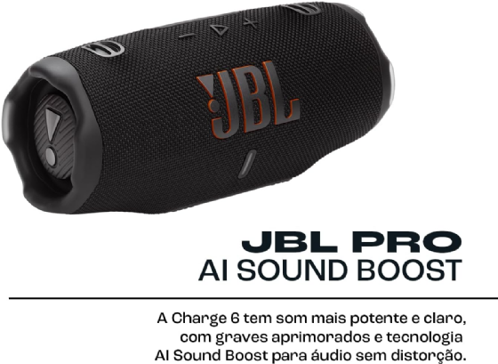 Caixa de Som JBL Charge 6 Preto, Bluetooth 5.4, 45W, IP68, até 28H de Reprodução, JBLCHARGE6BLKBR