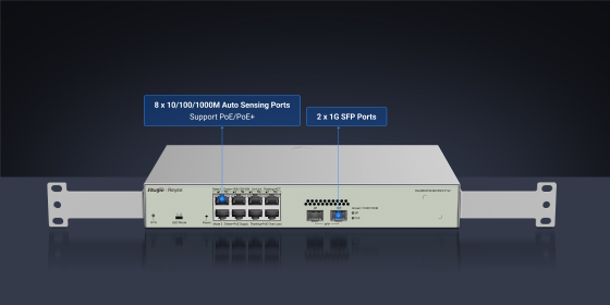 Switch POE Gerenciavel L2 Ruijie 8 Portas Gigabit Ethernet + 2 Portas SFP - Ruijie/Reyee