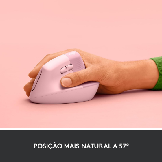 Mouse sem Fio Logitech Lift, 4000 DPI, 6 Botoes, Bluetooth, Ergonômico, USB, Rosa