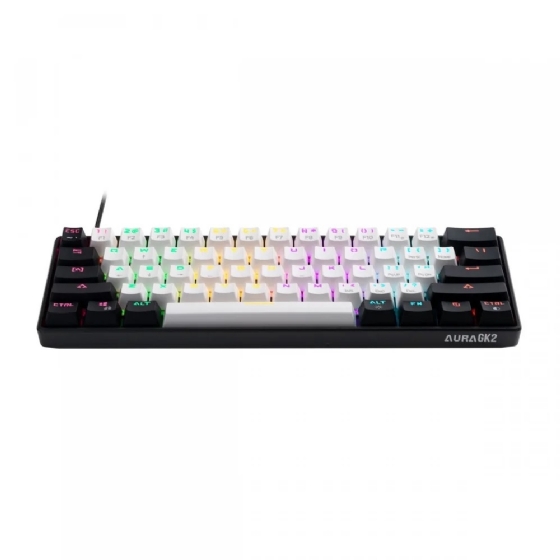 Teclado Mecânico Gamer Gamdias Aura GK2, RGB Switch Blue Layout 60% -Preto/branco