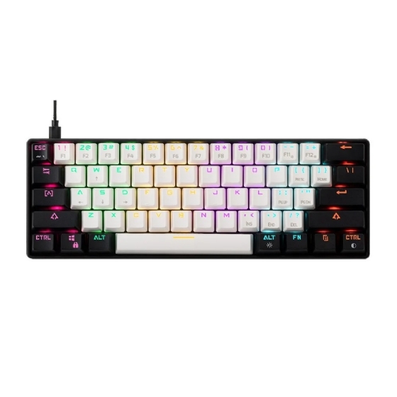 Teclado Mecânico Gamer Gamdias Aura GK2, RGB Switch Blue Layout 60% -Preto/branco